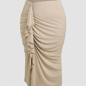 Elegant Tan Ruched Skirt